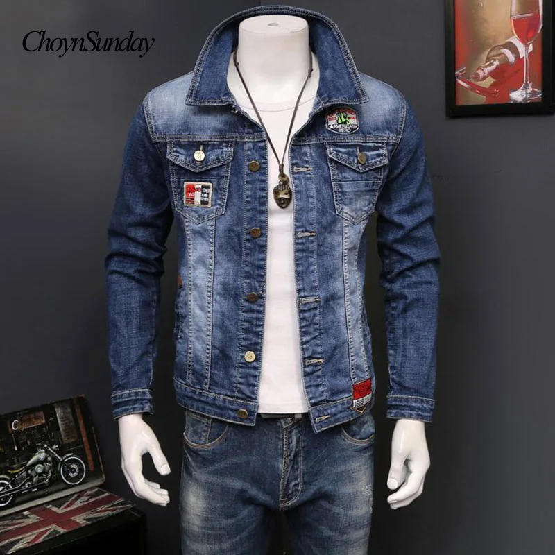 Джинсовая куртка для мужчин модная Байкерская джинсовая с длинным рукавом