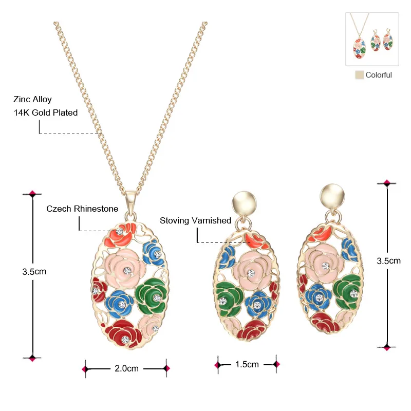 Neoglory Light Yellow Gold Color Flower Jewelry Set for Women Wedding Necklace Earrings Fashion Stoving Varnish Gift | Украшения и