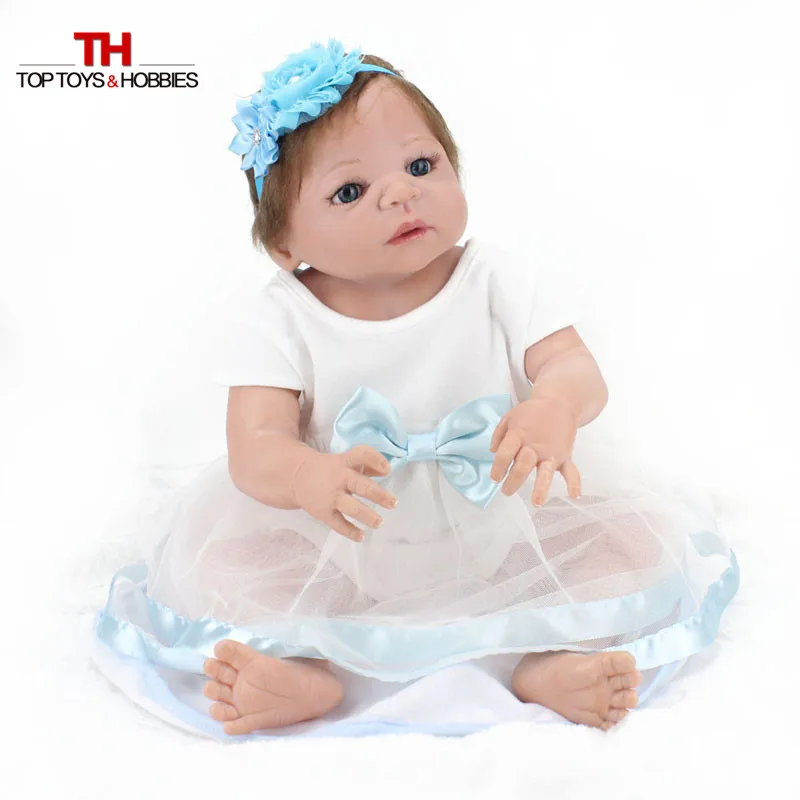 NPKDOLL 22 дюйма Кукла Reborn полный Силиконовый Bebe девочка кукла голубые глаза ребенок подарок на день рождения реалистичные очаровательные Куклы для новорожденных