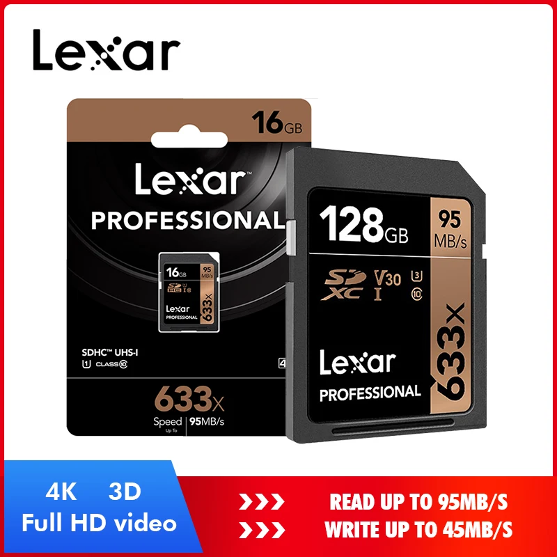 Lexar 32 Гб 64 Гб класс 10 SD SDHC SDXC карта памяти в sd-карте 128 ГБ 256 ГБ 512 г 95 МБ/с./с для цифровой SLR/HD камеры