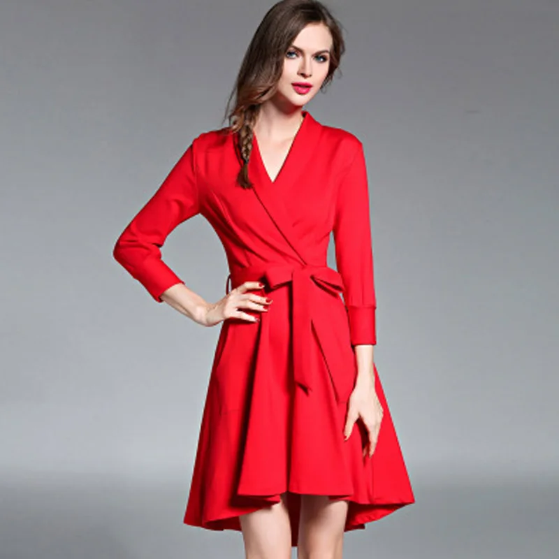 Для женщин S одноцветное сексуальное платье v образным вырезом Шнуровка с