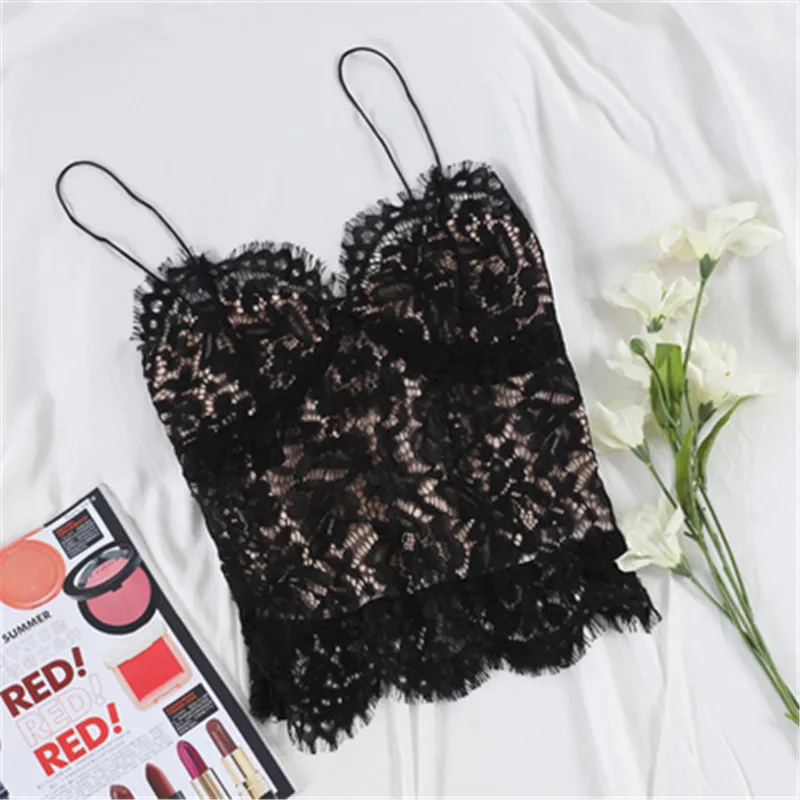 Женский кружевной топ без рукавов Облегающая майка с v образным вырезом и