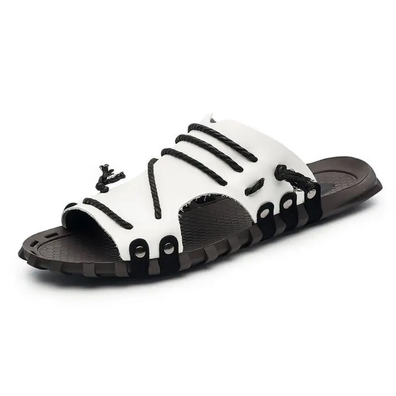 TAOFFEN 6 Color Men Real Leather Sandals Solid Slip On Slippers Beach Holiday Refreshing Shoes Footwear Size 38-47 | Обувь