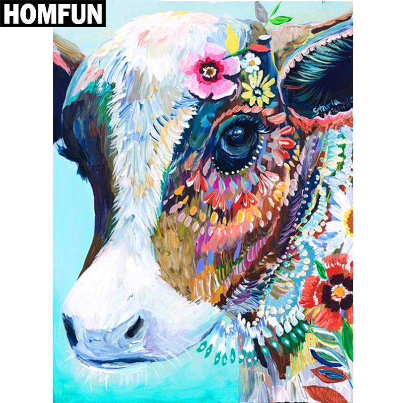 Алмазная 5D Вышивка HOMFUN набор для рукоделия красочная Корова алмазная живопись