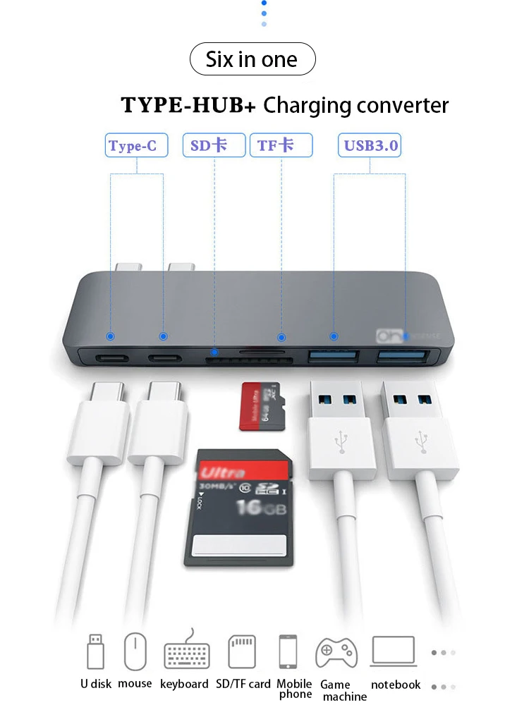 Typec to USB HUB 6 в 1 USB3.0 * 2 transport 5 Гбит/с 3A 60 Вт PD Быстрая зарядка SD TF карта для APPLE MacBook