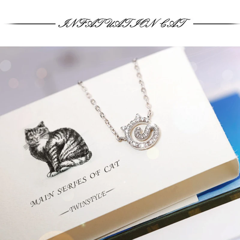 Новая мода милый кот натуральный циркон камень корейская бижутерия En Argent 925