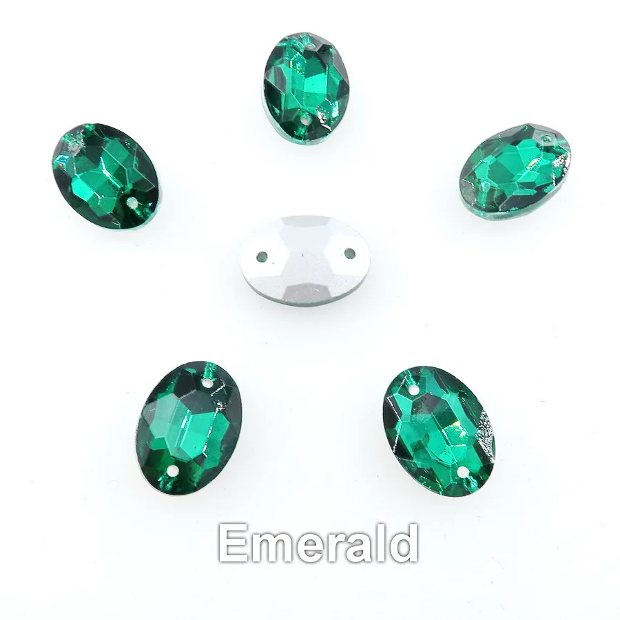 A4 Emerald Овальная форма, с двумя отверстиями, с заостренным задним стеклом, кристаллы, стразы, бусины, пришитые на свадебное платье, обувь, сумки, аксессуары, украшения - Цвет: A4 Emerald