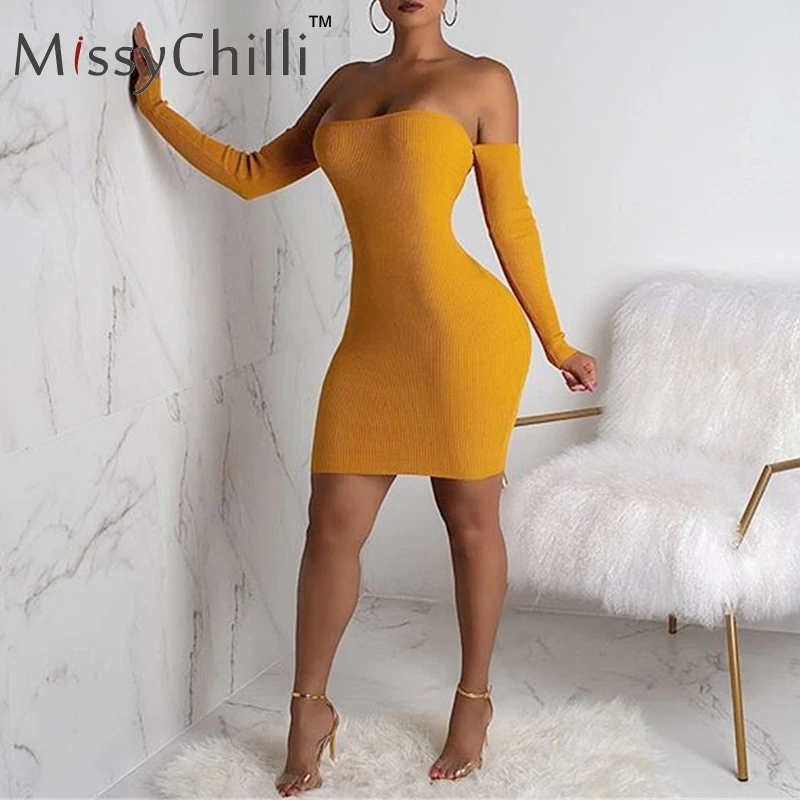Женское Трикотажное короткое платье MissyChilli желтое облегающее мини с открытыми