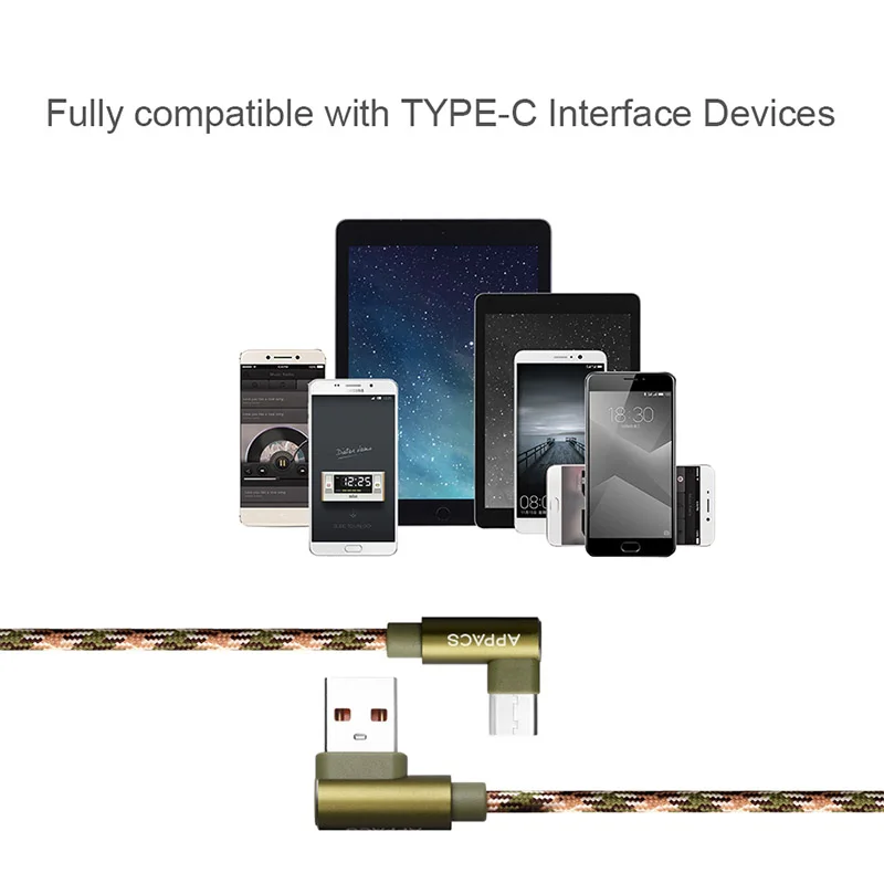 APPACS USB-C кабель 2.4A Type-C быстрое зарядное устройство синхронизации данных 90