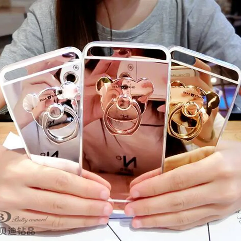 Роскошный мягкий силиконовый зеркальный чехол для телефона iPhone XS Max XR с кольцом и