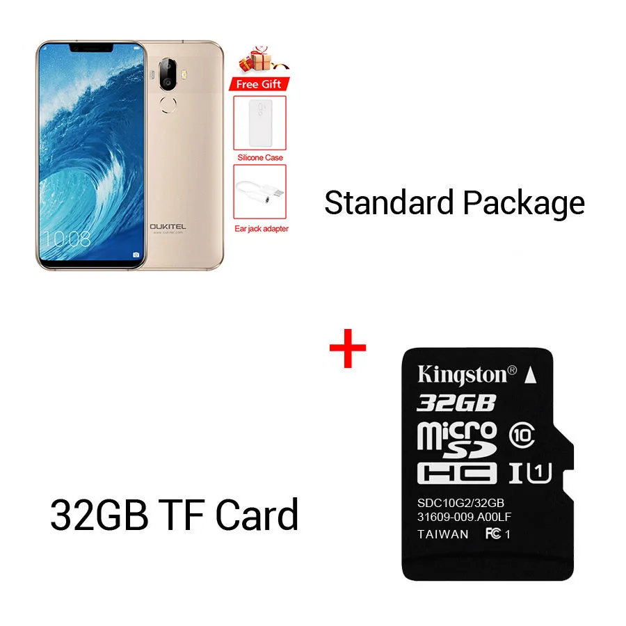Gold N 32GB Card Мобильный телефон Oukitel U18, 5,85 дюйма, 21:9, полный дисплей, распознавание лица, MT6750T, четыре ядра, Android 7,0, 4 Гб ram, 64 ГБ rom, 4000 мАч, 16 МП - Цвет: Gold N 32GB Card