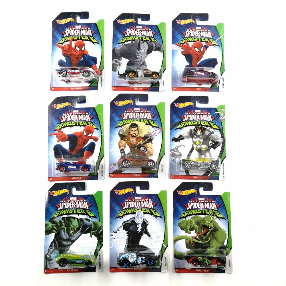 

Hot Wheels Car MARVEL Ultimate Spider Man Sinister6 Collector Edition Metal Diecast Model Cars Kids Toys Gift