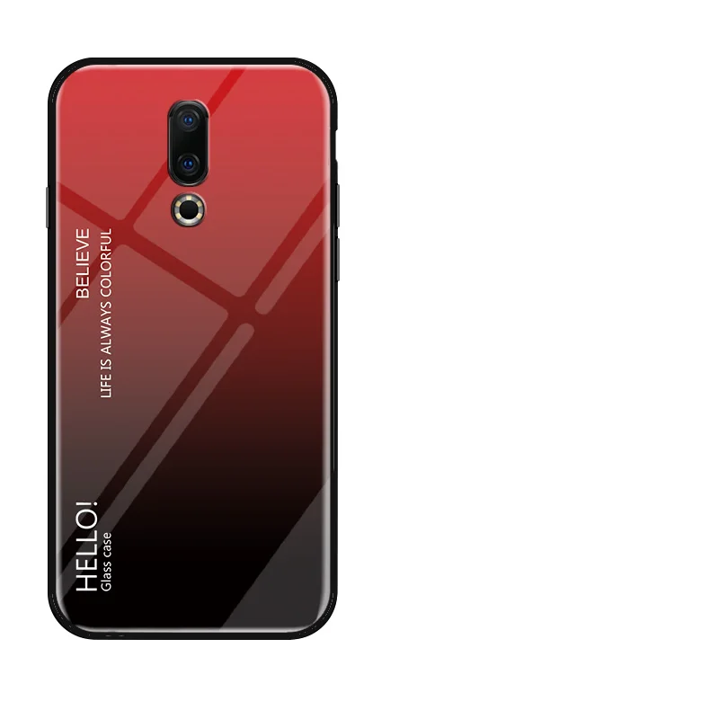 Полупрозрачный градиентный чехол из закаленного стекла для meizu 16 Plus M6T Note 8 V8 16X M5 meizu M5 Note 9 чехол из ТПУ с мягкими краями - Цвет: red