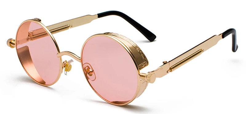 clear pink Peekaboo металлические круглые стимпанк Солнцезащитные очки для мужчин и женщин модные летние розовые синие Желтые красные круглые солнцезащитные очки для женщин унисекс - Цвет линз: clear pink