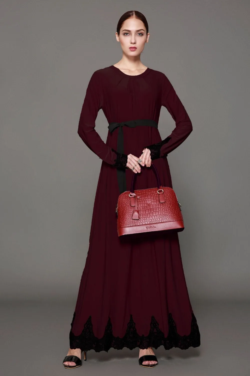 2019 модная мусульманская абайя платье для женщин Элегантный Вышивка цветок