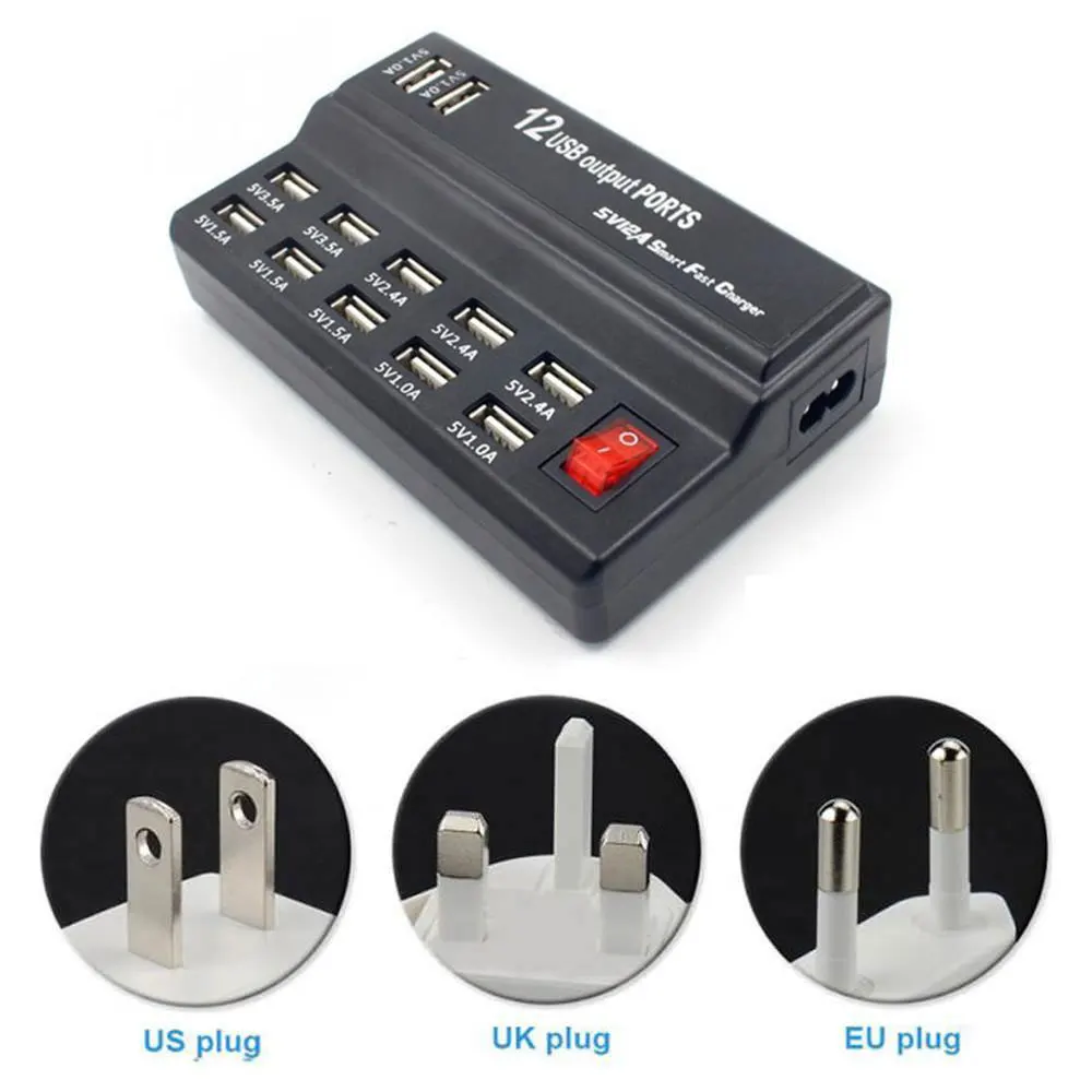 Asunflower 12 портов USB зарядное устройство адаптер разветвитель 5 В 12А настольная Интеллектуальная смарт-станция быстрой зарядки концентратор адаптер Великобритания США ЕС вилка