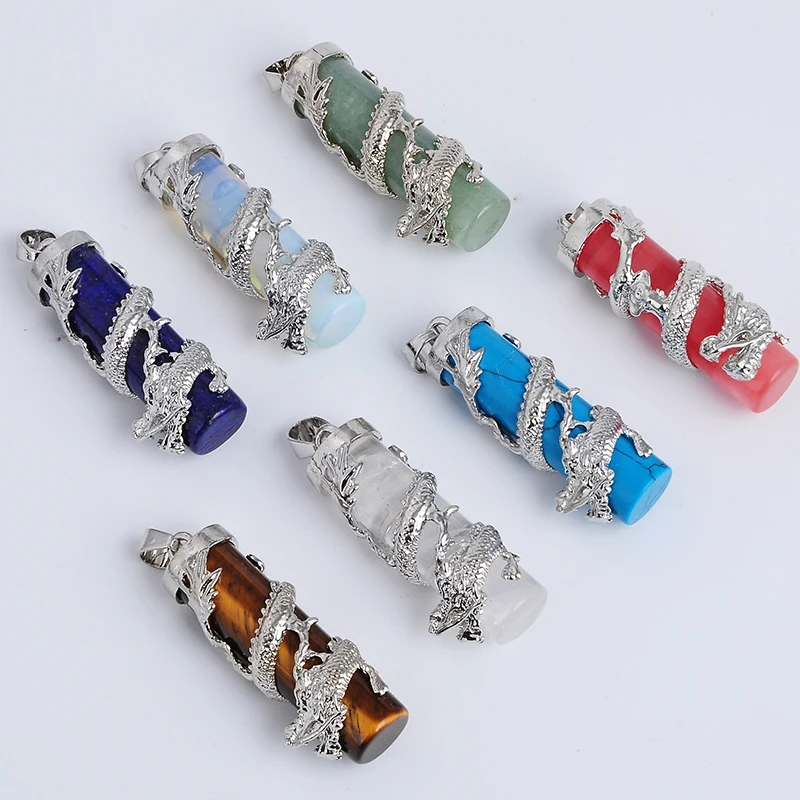 Новинка кулон в форме колонны из природного камня с драконом женское мужское