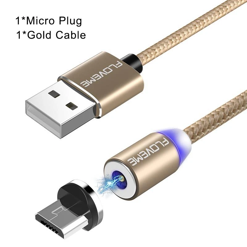 FLOVEME Магнитный осветительный кабель для Apple iPhone X 8 Micro USB кабель для Xiaomi USB C type-C кабель для samsung Galaxy S9 зарядное устройство - Цвет: For Micro Gold