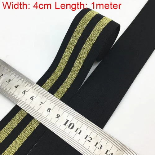 4cm black gold 2 40 мм(1,5") 1 м золотая полоса высокие эластичные ленты канатная Резиновая лента линия спандекс лента для шитья кружевная отделка поясная лента аксессуары для одежды - Цвет: 4cm black gold 2