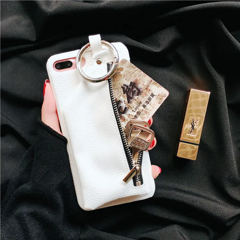 ZUCZUG, популярный брендовый чехол с карманом для карт для iPhone 7, 8 plus, 6, 6 S X, чехол из ТПУ с кольцом-держателем, полуобернутый чехол - Цвет: white