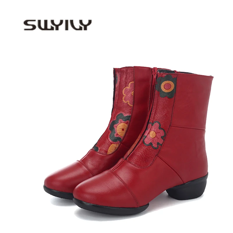 

SWYIVY Dance Shoes Woman Ankle Boots Genuine Leather 2019 Autumn Shoes Sport Sneakers For Woman Wedge Jazz Dance Boots Sport