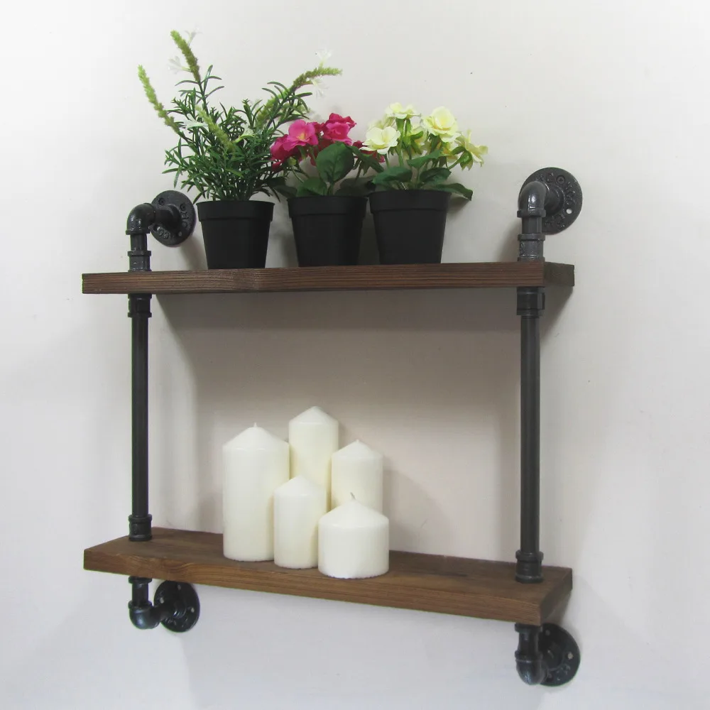 Промышленная деревенская городская железная труба настенная полка 2 слоя