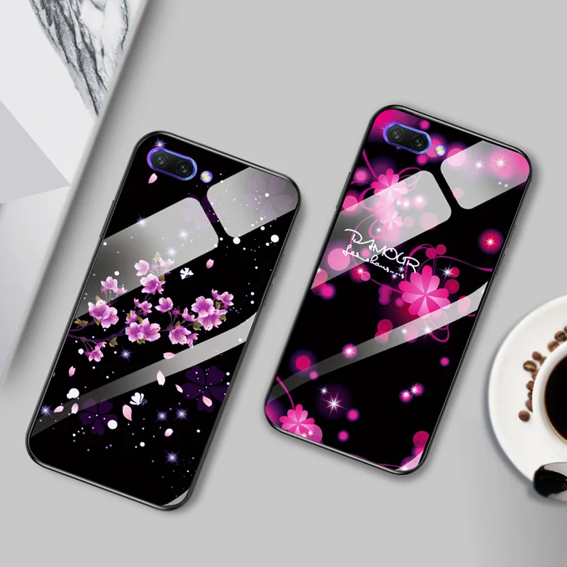Для huawei Honor 10 чехол из закаленного стекла Мягкий край цветы задняя крышка для Honor10i