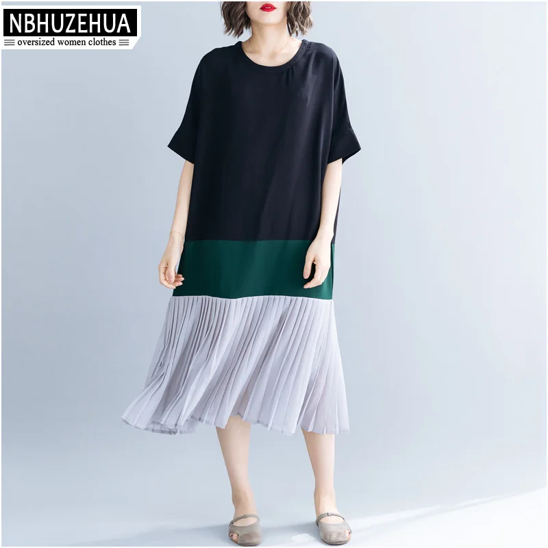 NBHUZEHUA платье большого размера Летнее Длинное Плиссированное шифоновое с