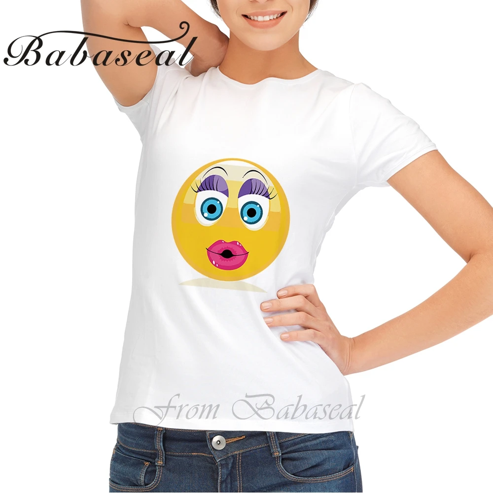 Babaseal/Летняя Повседневная желтая футболка с эмодзи для женщин и девочек забавная