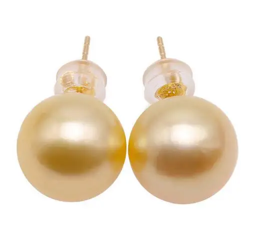 free shipping &gt&gtTop 10-11mm Golden Real South Sea Cultured Pearl Ear Stud Earrings 18k Gold Jewelry | Украшения и аксессуары