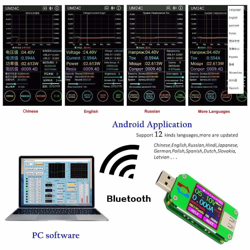 UM24C USB 2 0 цветной ЖК дисплей тестер измеритель напряжения тока Вольтметр