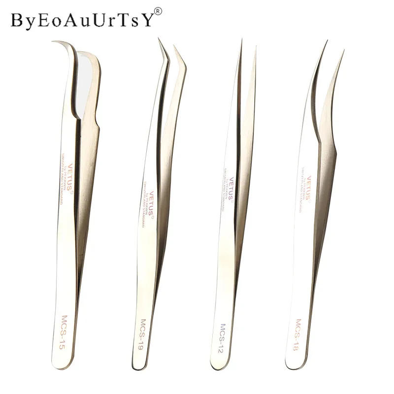 silver-1set-4pcs 1 шт./компл. шт Прямые и Изогнутые пинцет с кончиком Ниппер для наращивания ресниц из нержавеющей стали накладные ресницы - Handle Color: silver-1set-4pcs
