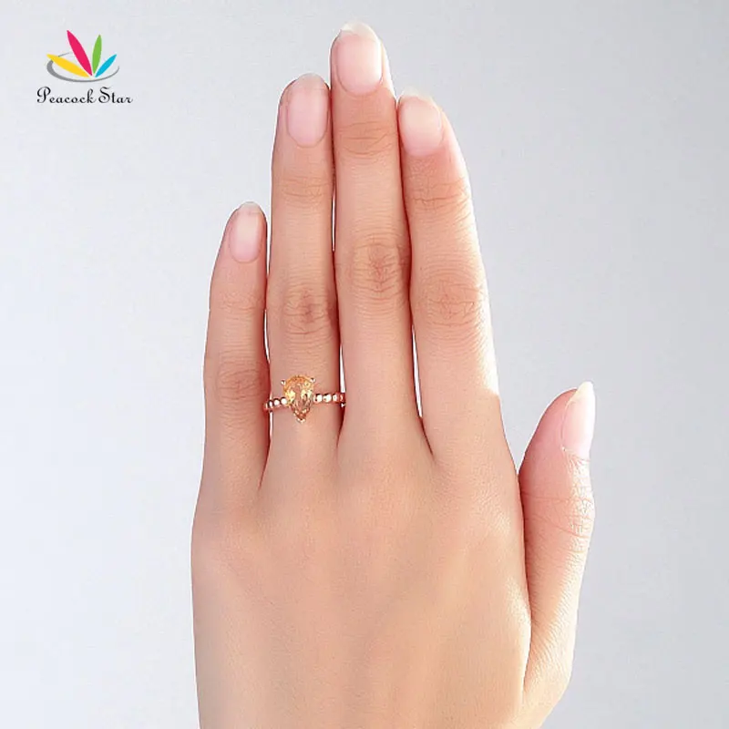 Павлин звезда 14K розовое золото обручальное кольцо пасьянс 1 6 Ct груша цитрин| |