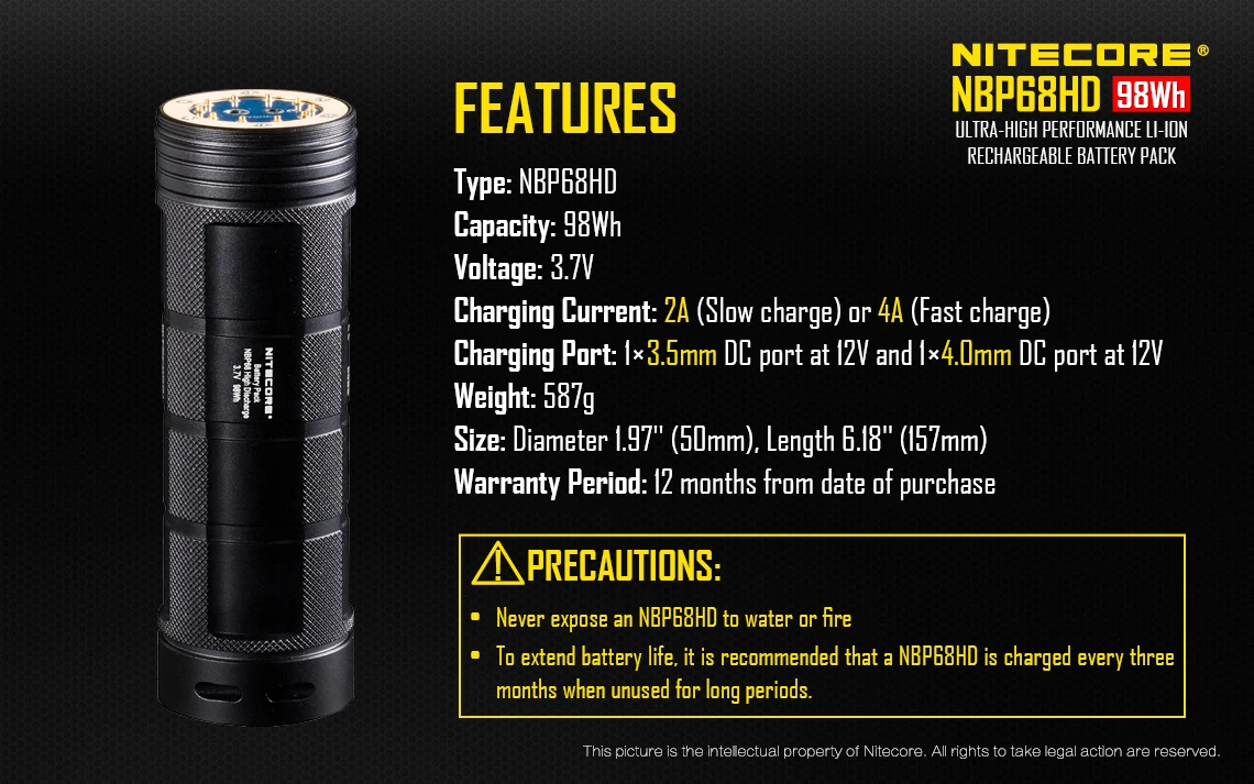 Топ NITECORE NBP68HD Расширенный Литий-ионный аккумулятор фонарик TM28 TM28Lite TM38 TM38Lite 98Wh резервная батарея