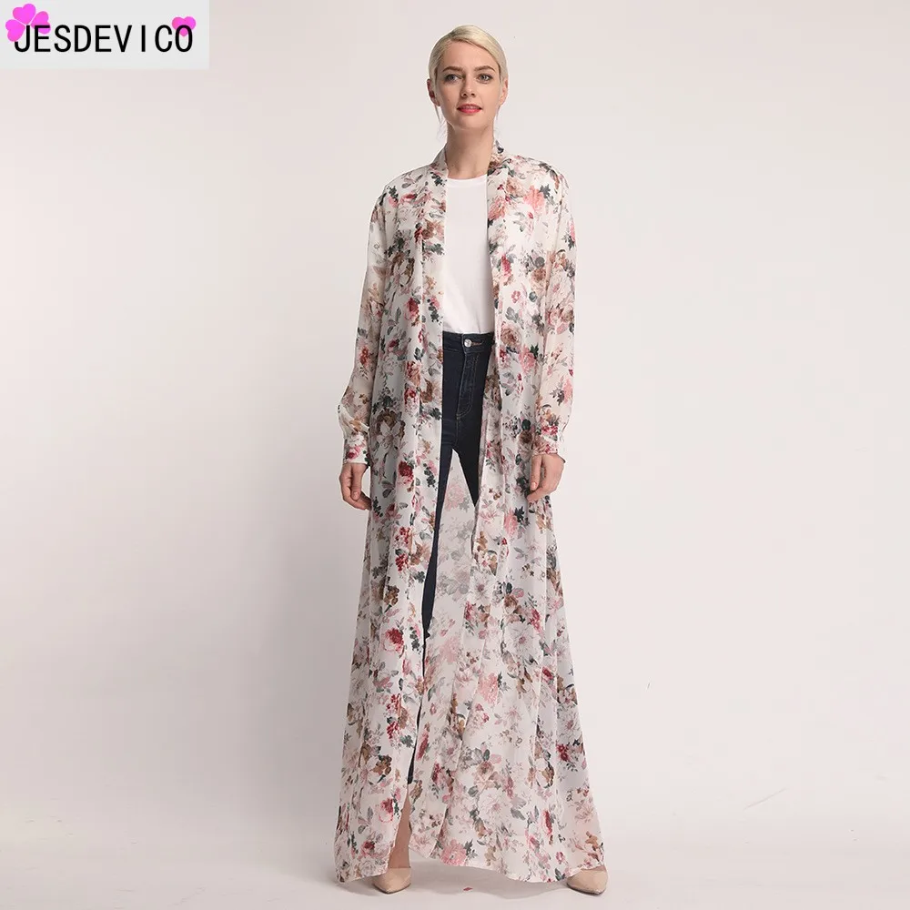 JESDEVICO Женские Летние шифоновые Кимоно Кардиган с длинным рукавом цветочным
