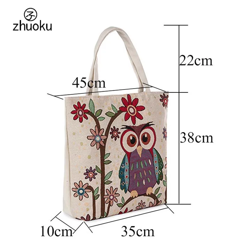 Environmental Tote bag reusable shopping Embroidery owl Canvas fabric Women Shoulder shopper bolsa tela T46 | Багаж и сумки