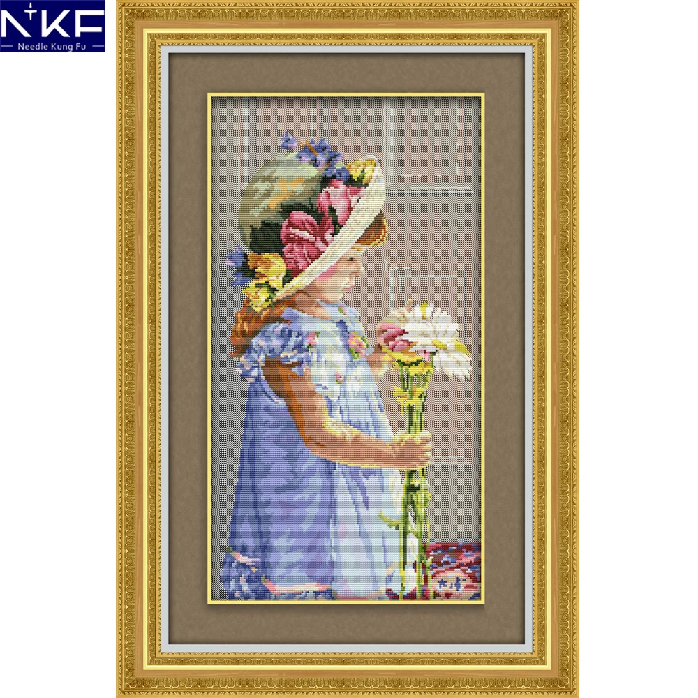 NKF Caresses Chrysanthemum Cross Stitch Painting Embroidery Stamped Kits Diy Needlework Handmade Chinese for Kids | Дом и сад