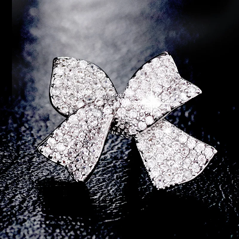 Элегантные стразы кристаллические маленькие Броши с бантом шпильки серебряного