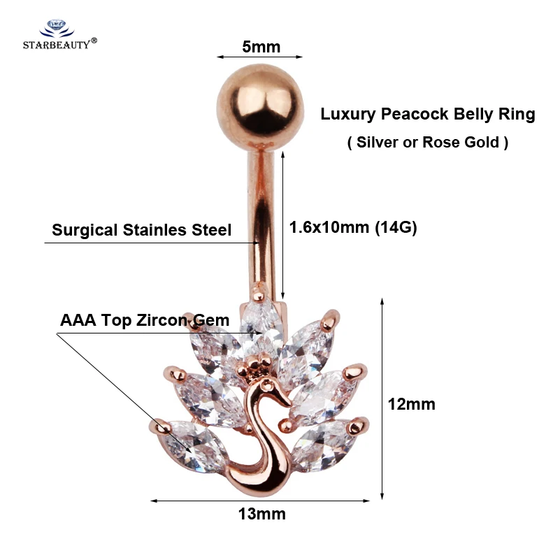 1 шт. Bijoux (украшения своими руками) Павлин Живота Piercing Nombril розовое золото живота