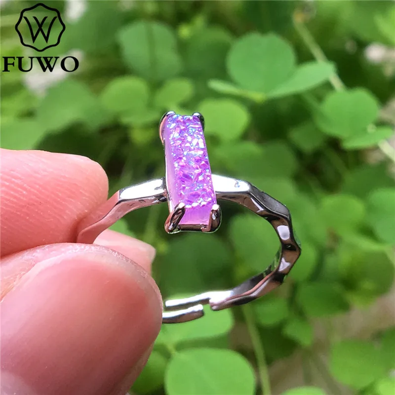 Женское прямоугольное кольцо с каплевидной оркой FUWO минималистичное