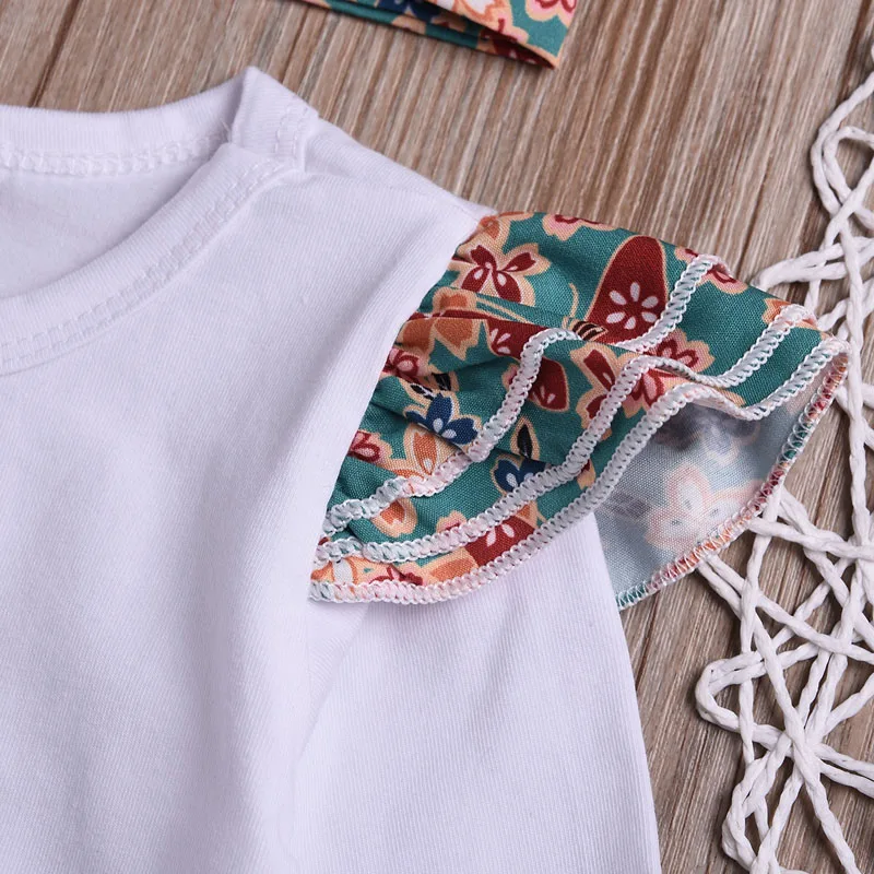 Комплект одежды для новорожденных девочек топ комбинезон штаны с бантом повязка