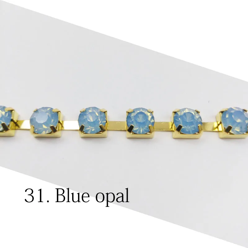 Blue opal Горячая Распродажа Стразы чашки цепи 1 ярд/3 Ярд/5 Ярд SS28 хрустальные золотые цепочки 32 цвета для одежды сумки - Цвет: Blue opal