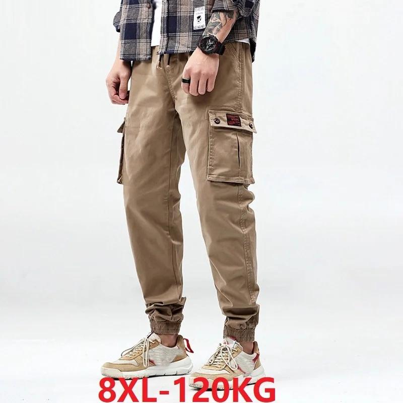 

big size 6XL 7XL 8XL men cargo pants pocket summer Harem pants safari style pencil pants high street Stretch khaki black cool 44