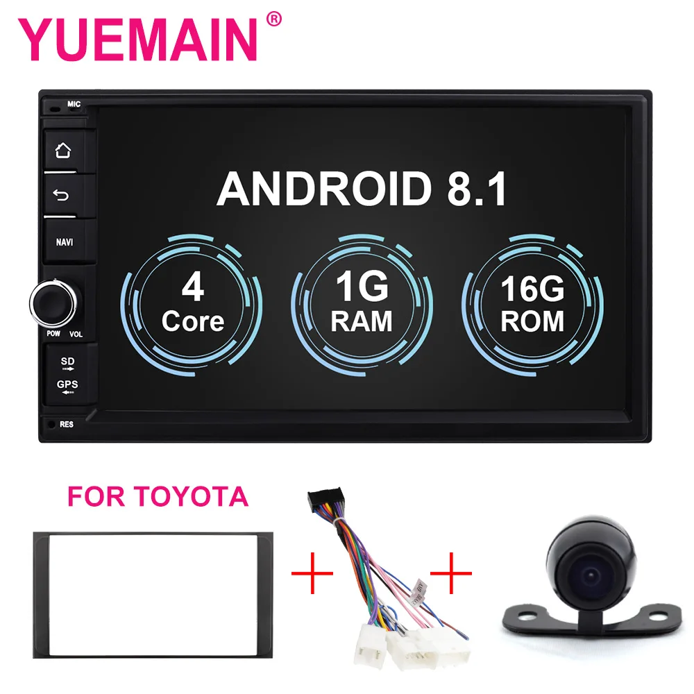 YUEMAIN 2din Android 8,1 автомобильный мультимедийный плеер для Nissan/Toyota Corolla/VW магнитола авторадио gps навигации FM/AM USB регистратор OBD2 камера заднего вида - Цвет: RAM 1 GB For Toyota