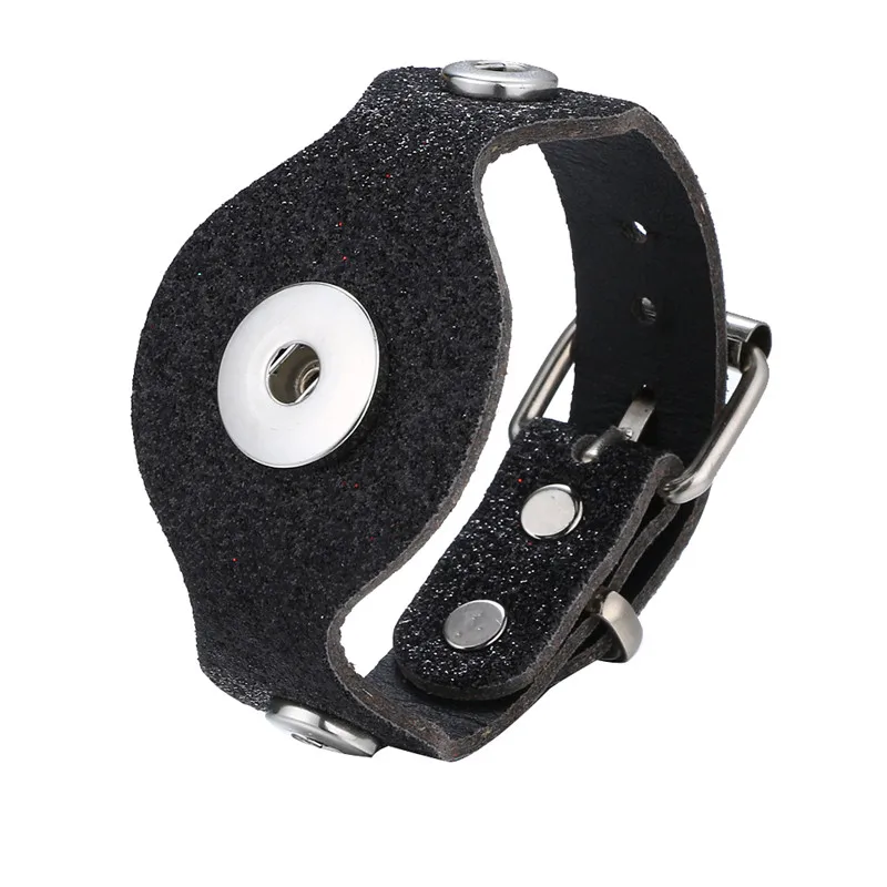 Черный 18 мм кожаный браслет на кнопках для подруги девушки матери подарок