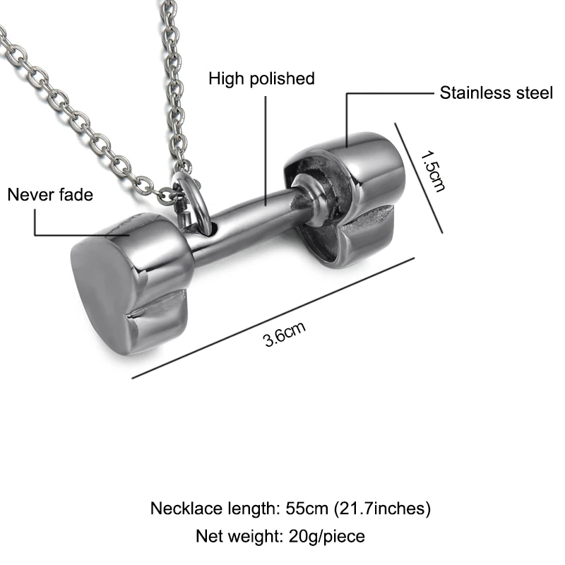 HIP Titanium Stainless Steel Gym Sport Crossfit Fitness Barbell Heart Dumbbell Pendants Necklaces for Men Jewelry | Украшения и