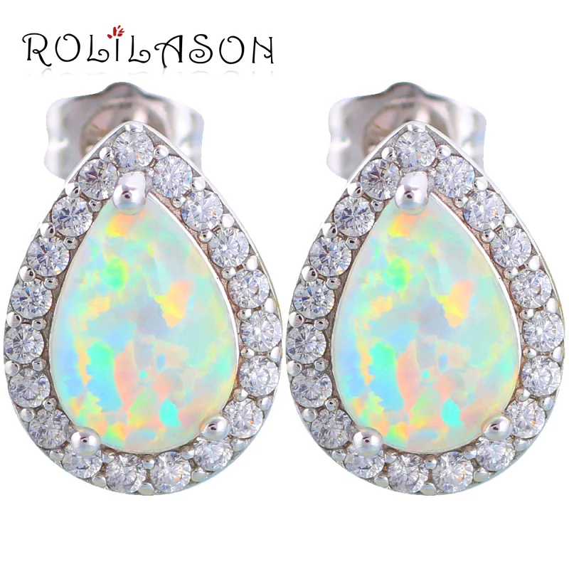 Капли воды Мода дизайн ужин Поставщик Белый огненный опал Серебро штампованные