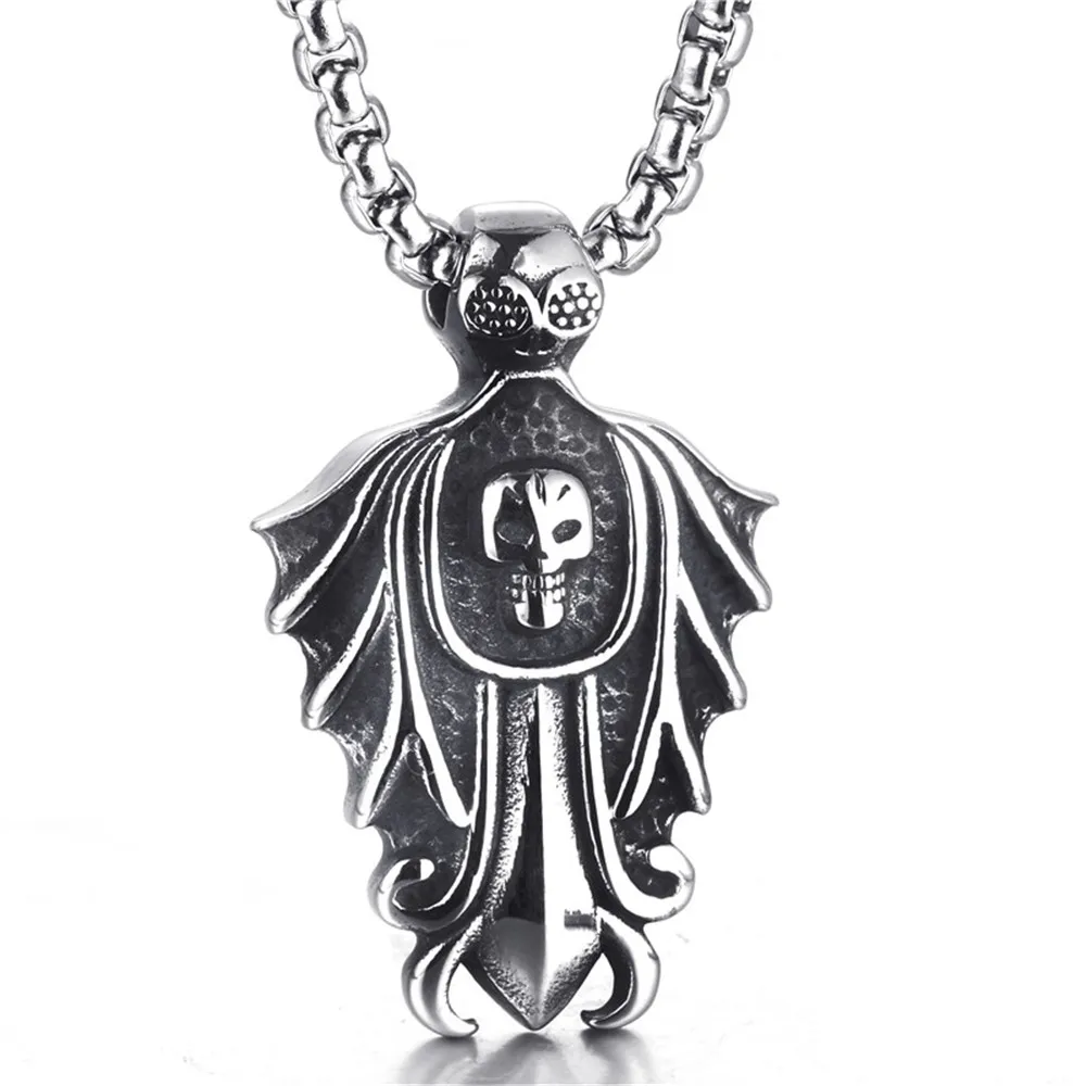 Титан стали Скелет головы подвеска Мужская преувеличены ожерелье личность