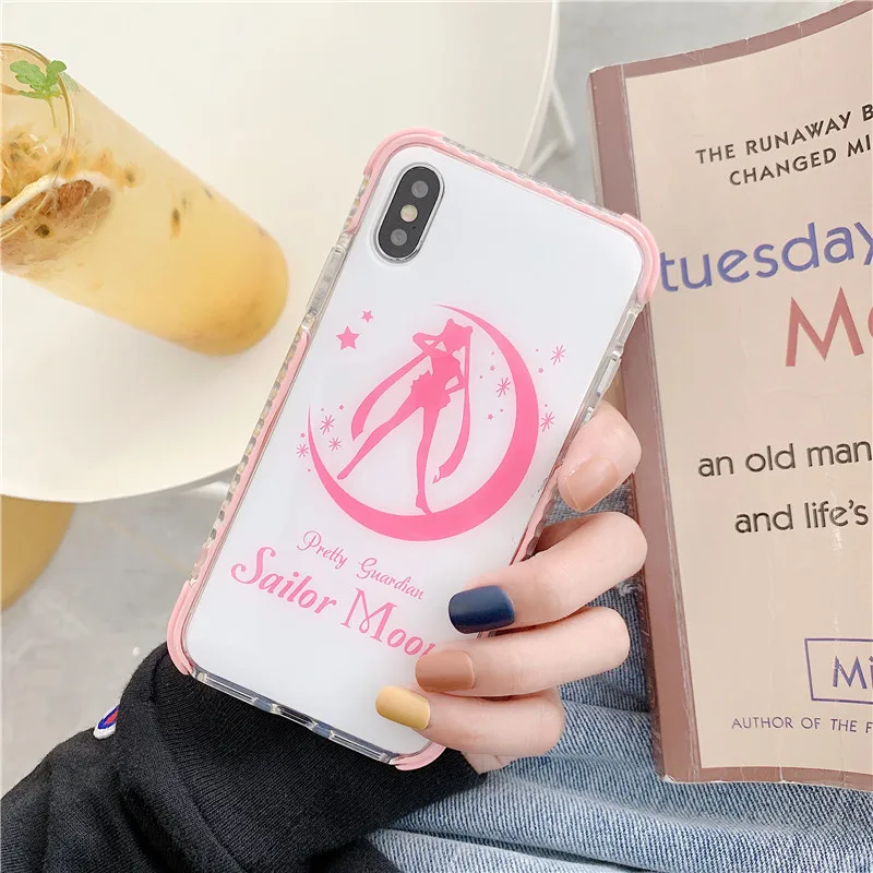 Anti-knock cute cartoon pure color Sailor Moon Black white IMD phone Case For Apple iphone 6 6s 7 8 Plus X XS XR MAX epoxy case |