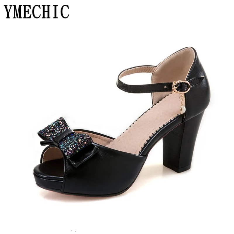 YMECHIC/2018 модные милые женские туфли с блестками и бантом открытым носком на